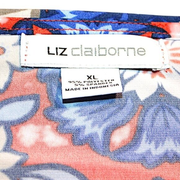 Liz Claiborne Women’s XL V-Neck Floral Blouse – Salmon & Blue Print - Picture 9 of 9